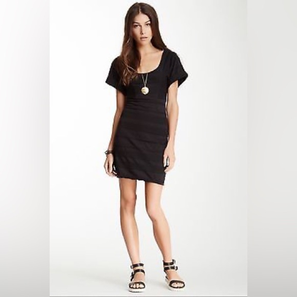 NWT Free People Lunch Date Textured Mini Dress Black Stretch Medium